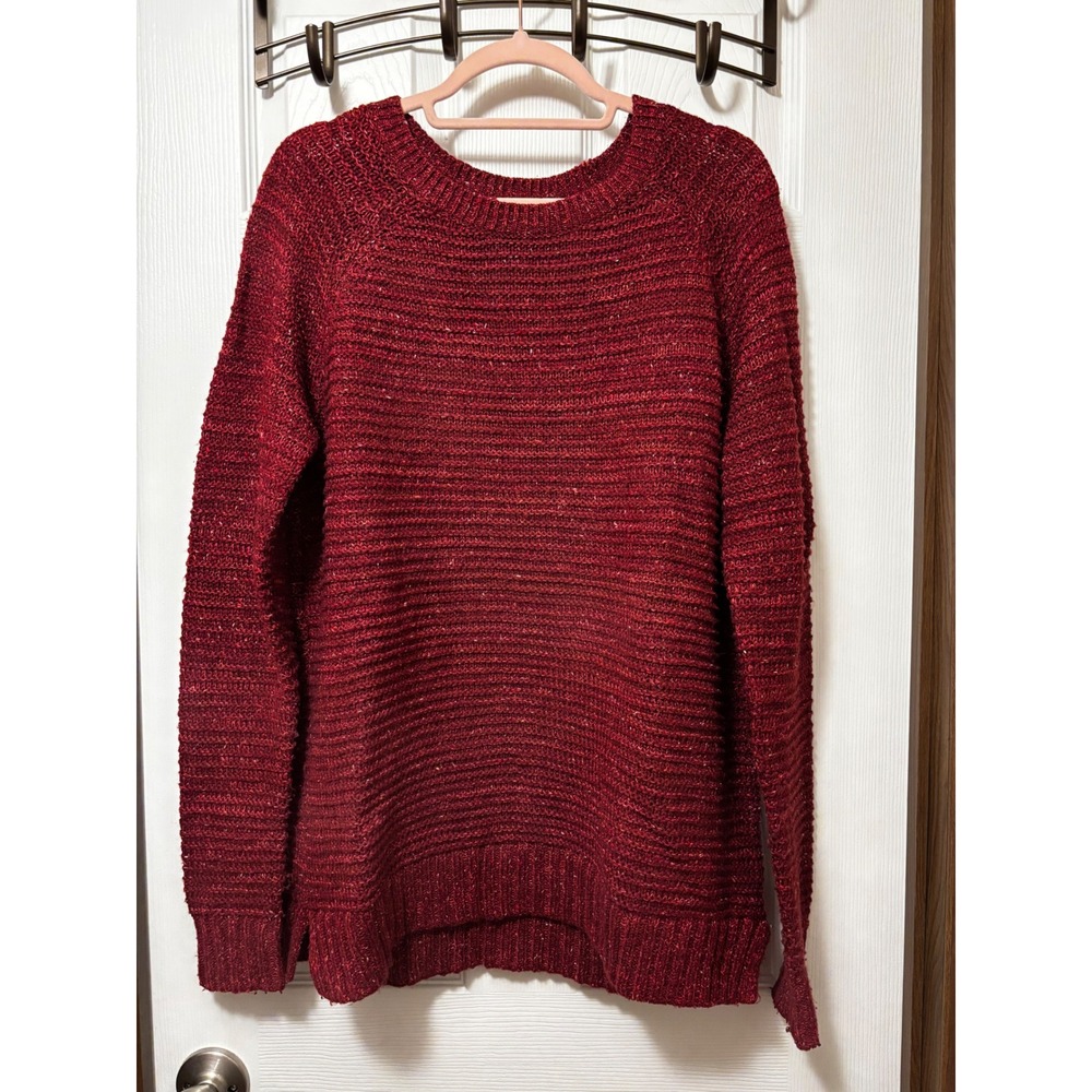 Faded Glory Womens Burgundy Marl Knit Raglan Sleeve Pullover Sweater Large 12-14
